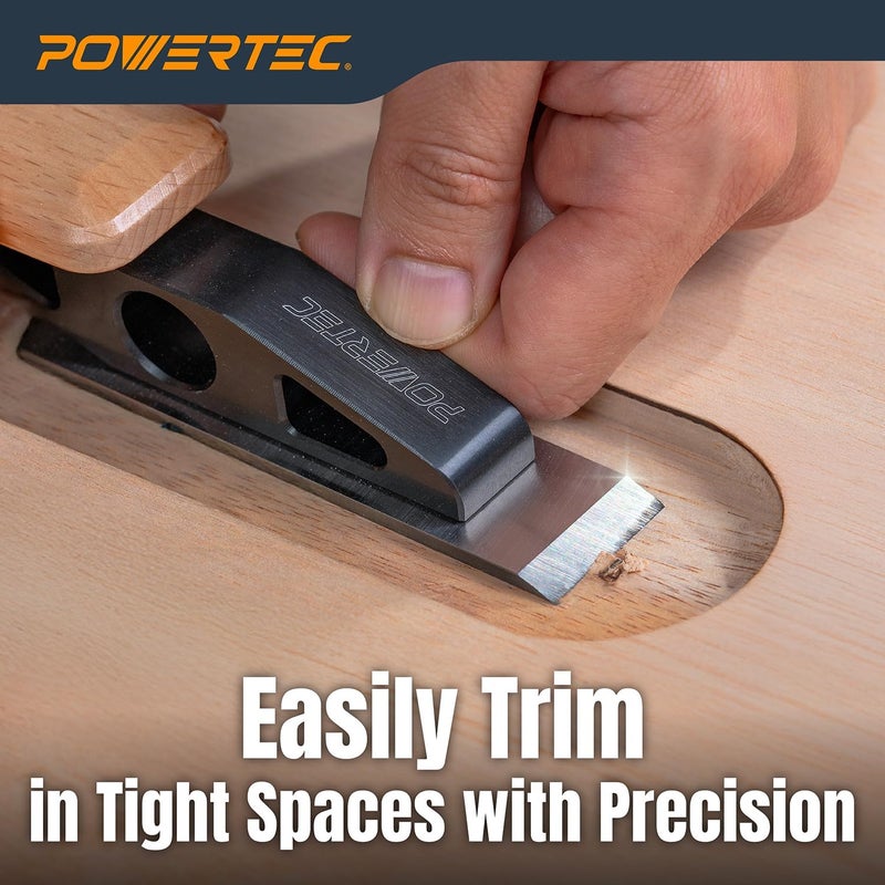 POWERTEC طائرة شق بسلاح مسطح - أداة قص حواف مدمجة للأعمال الخشبية، تقليم السدادات، تنظيف الوصلات - تشمل مفتاح (72162) - Image 5